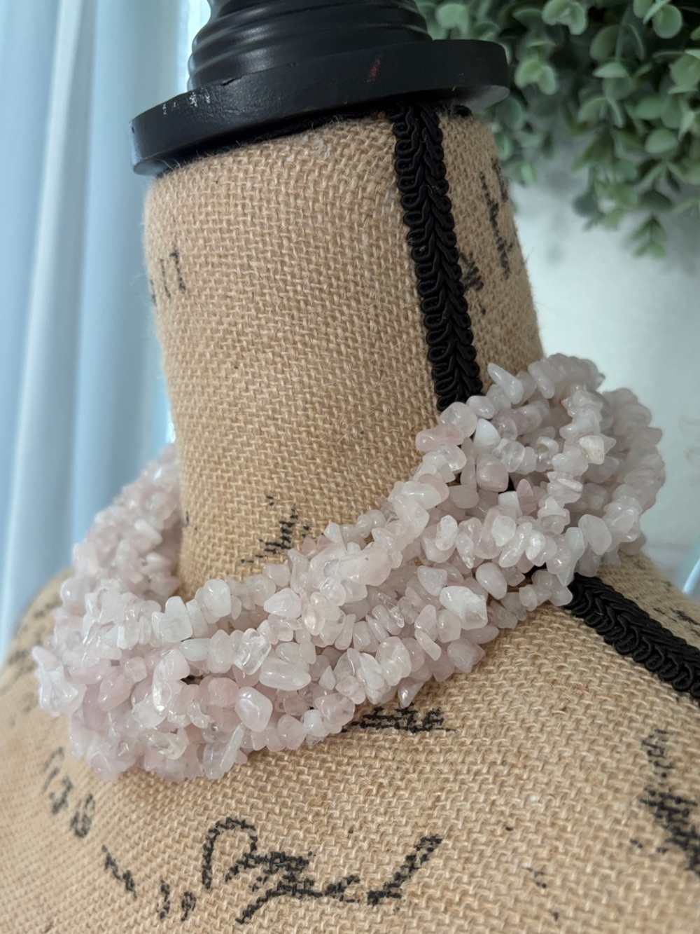 Multi-Strand 10 Rose Quartz Chip Necklace - Pink